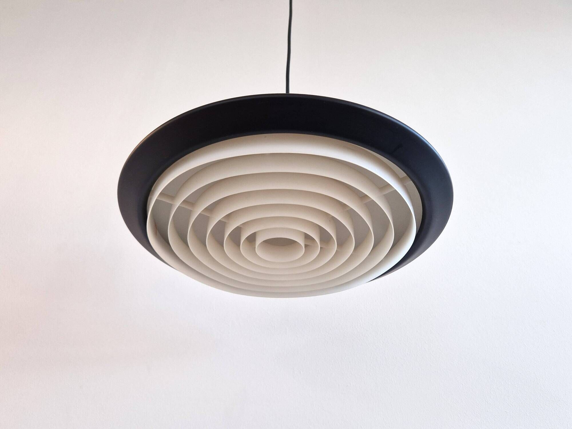 Set of 2 black and white pendant lamps for Nordisk Solar, Denmark 1960's