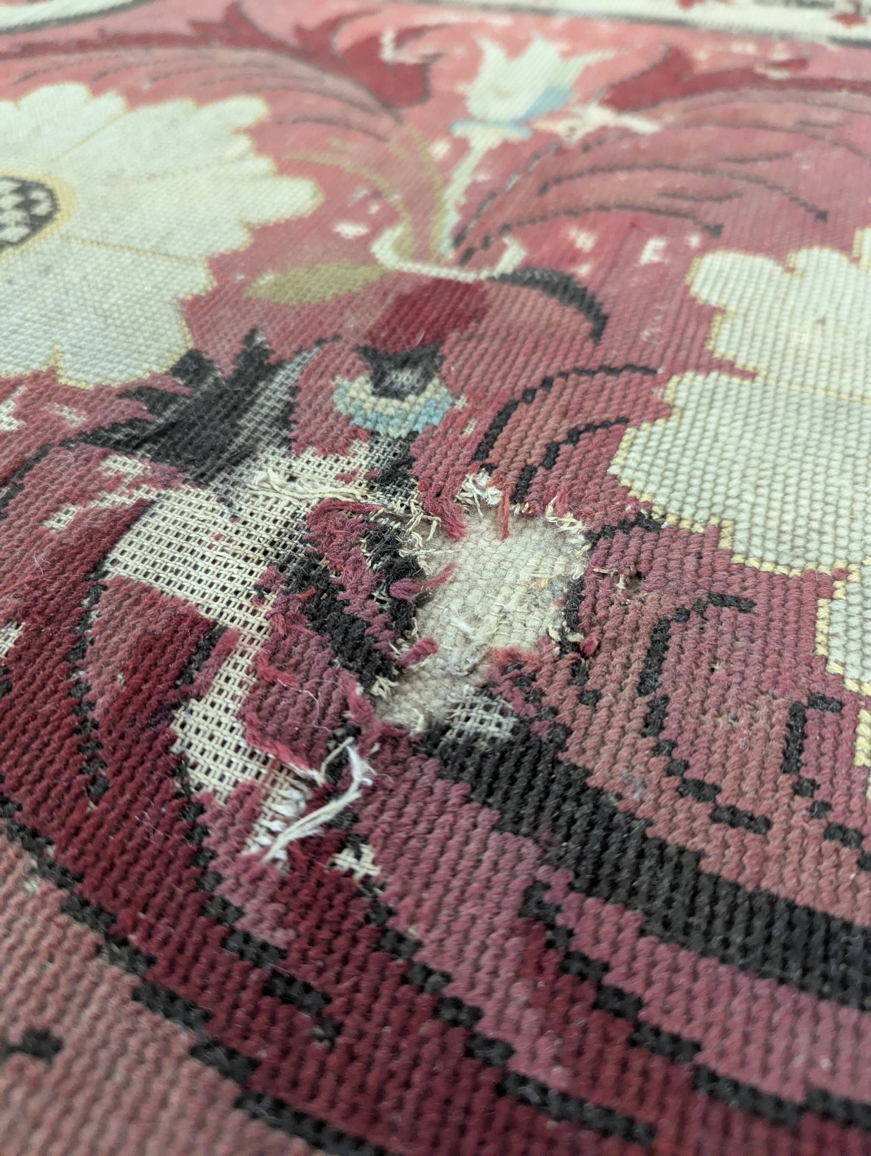 Louis XIII style table in blackened wood and tapestry