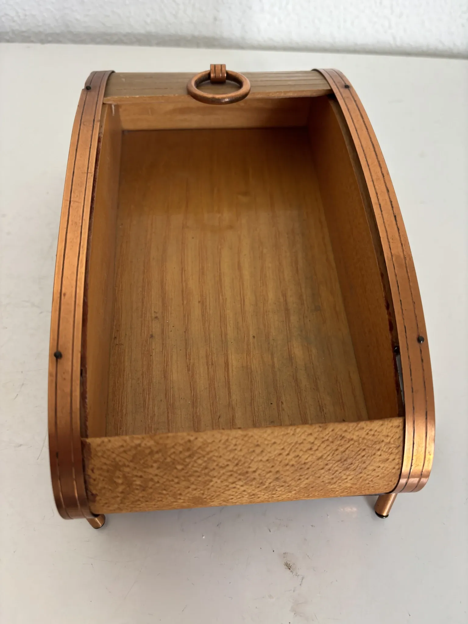 Vintage cigarette dispenser 1960 curtain box wood copper - 21 x 12 cm
