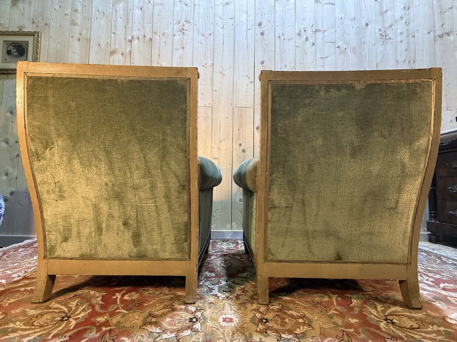 Pair of Club style armchairs / Louis XVI in gilded wood