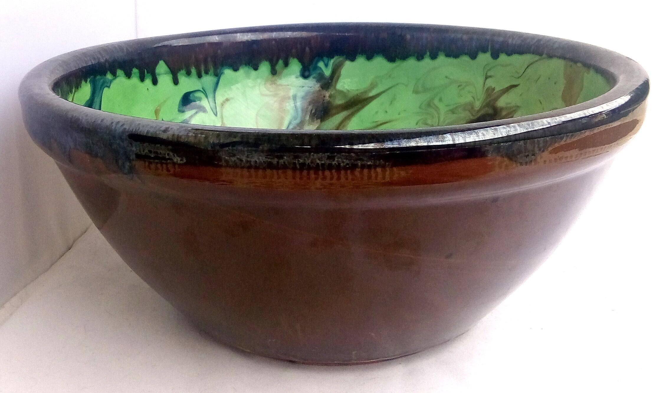Salad bowl xl with green, blue and brown marbling