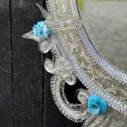 Miroir Vénitien En Verre De Murano Incolore Et Bleu