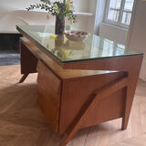 Mid-century Gio Ponti desk / Italian desk with a wooden and glass top