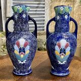Pair of art deco enameled earthenware vases signed Amphora - Made in Czechoslovakia