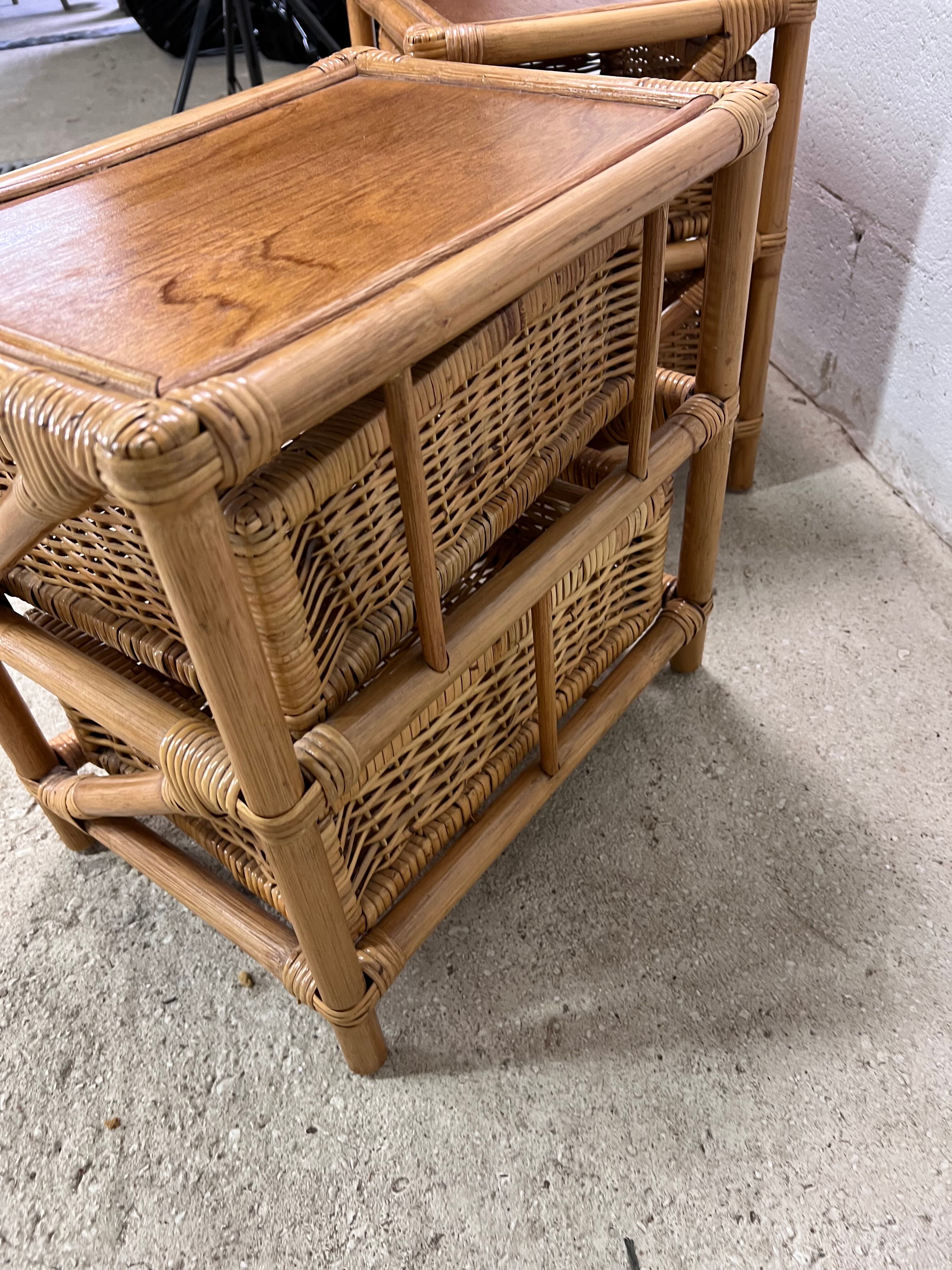 Set of 2 vintage wicker dressers / bedside tables