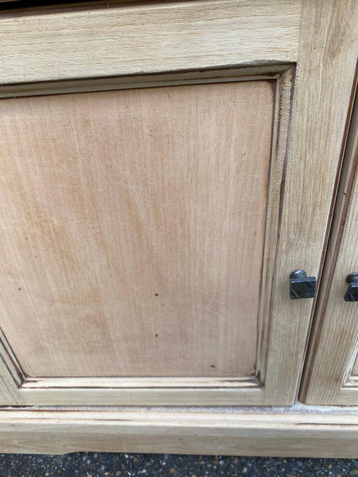 Louis Philippe two-door buffet, renovated TV unit in raw wood.
