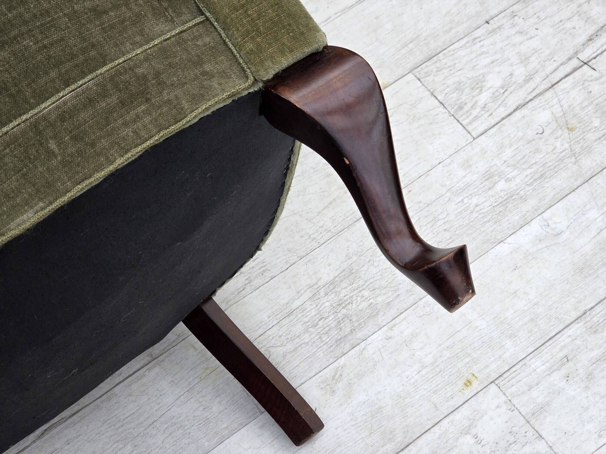 1960s, Danish 2-seater sofa, green furniture velour, beech wood.