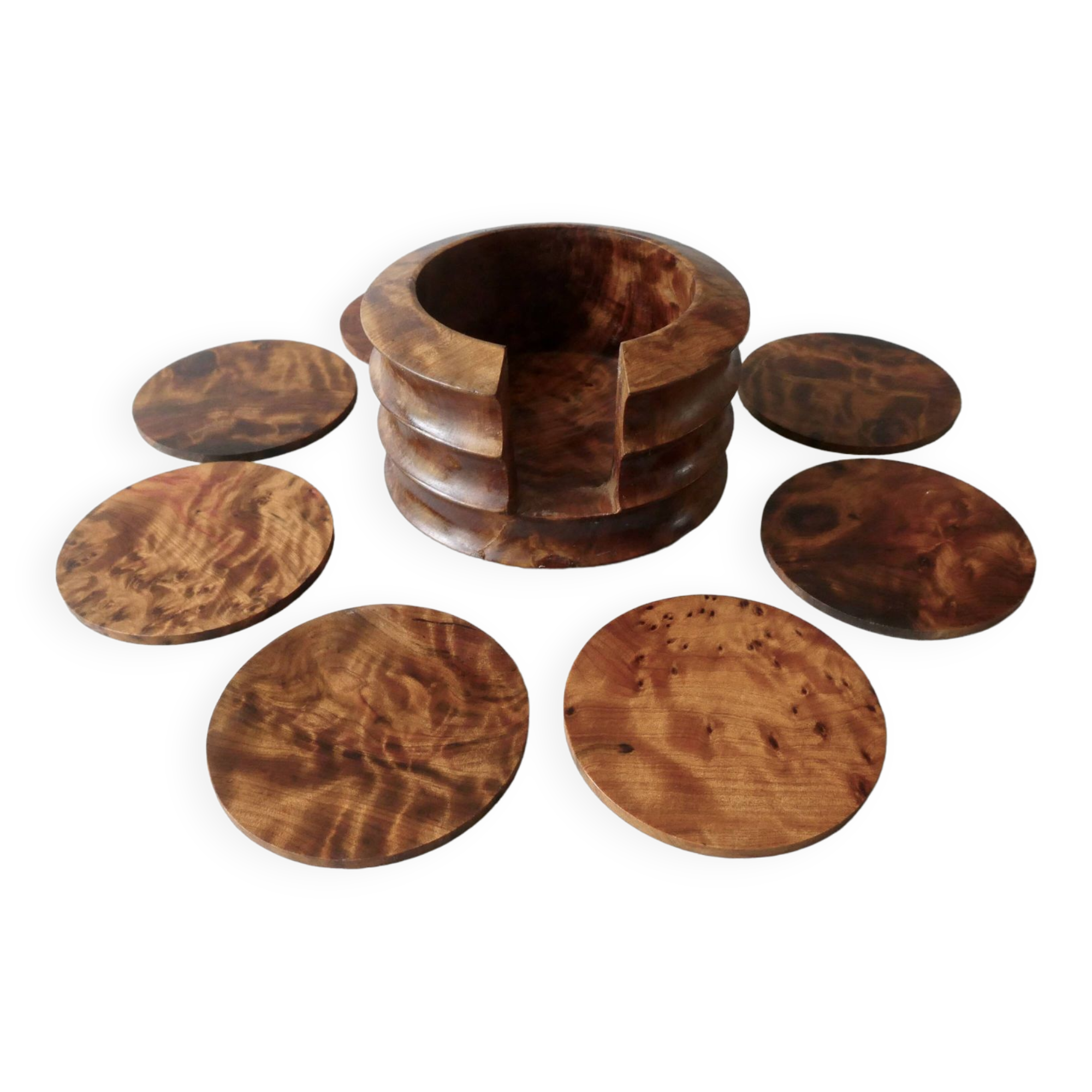 8 under glass in elm burl, Art Deco style