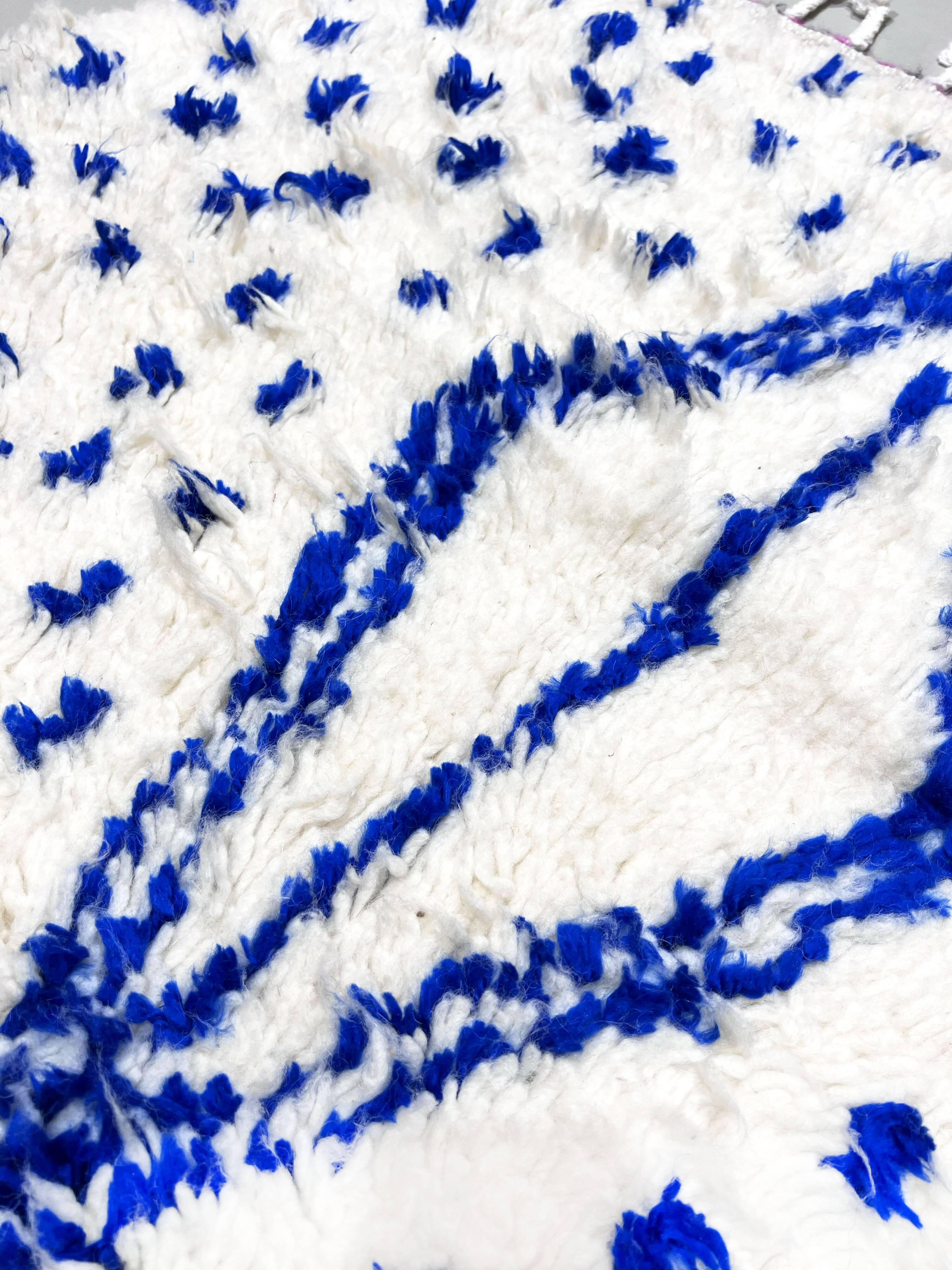 Azilal Moroccan Berber rug with Majorelle blue patterns, 1.52 x 1.02 m