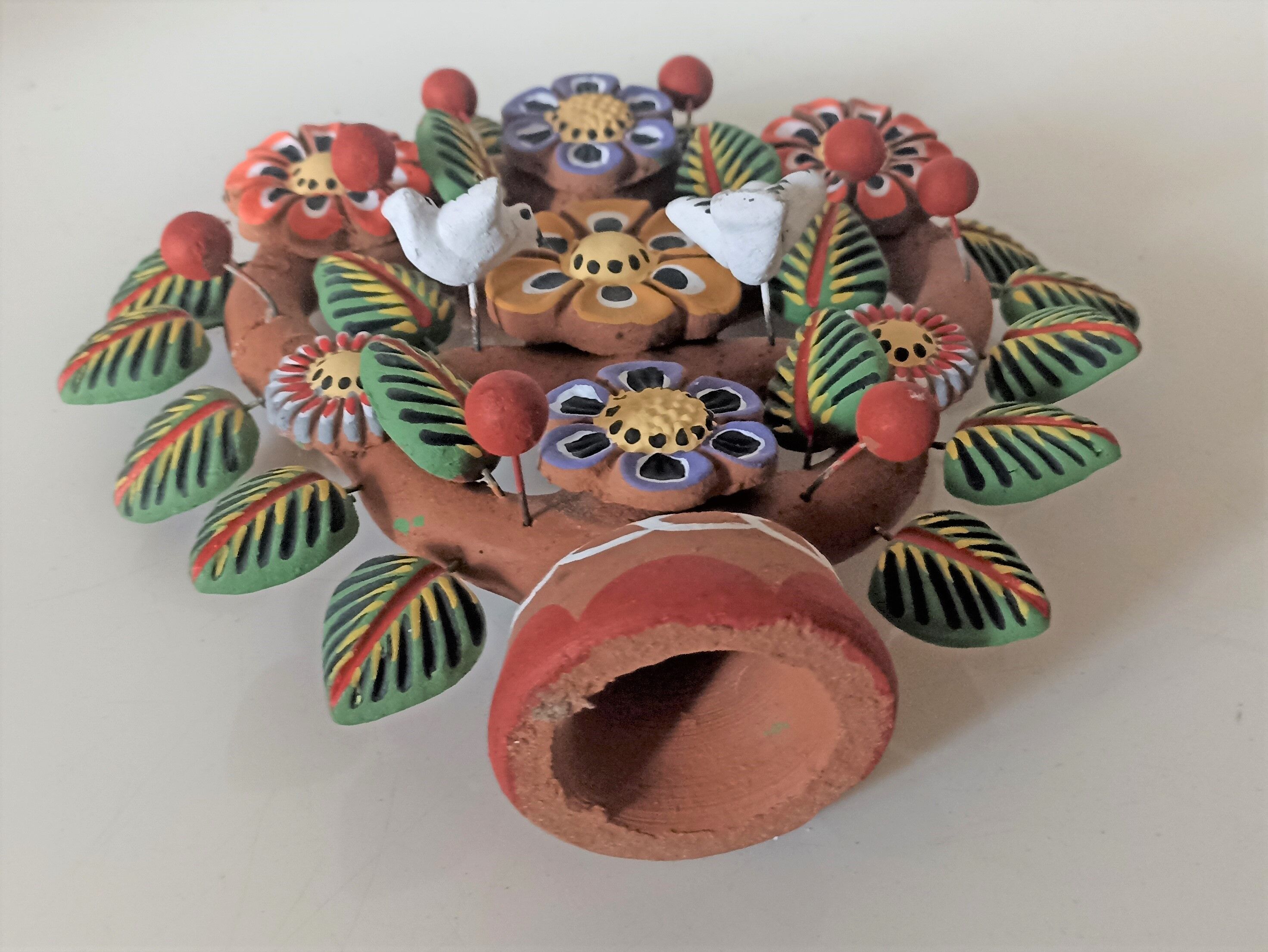 Mexican Vintage Candlestick Tree of Life Handmade Pottery