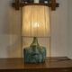 Signed Brutalist ceramic lamp with linen shade 1950s