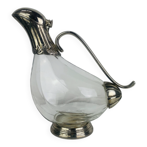 Carafe aiguière à vin en métal argenté, canard