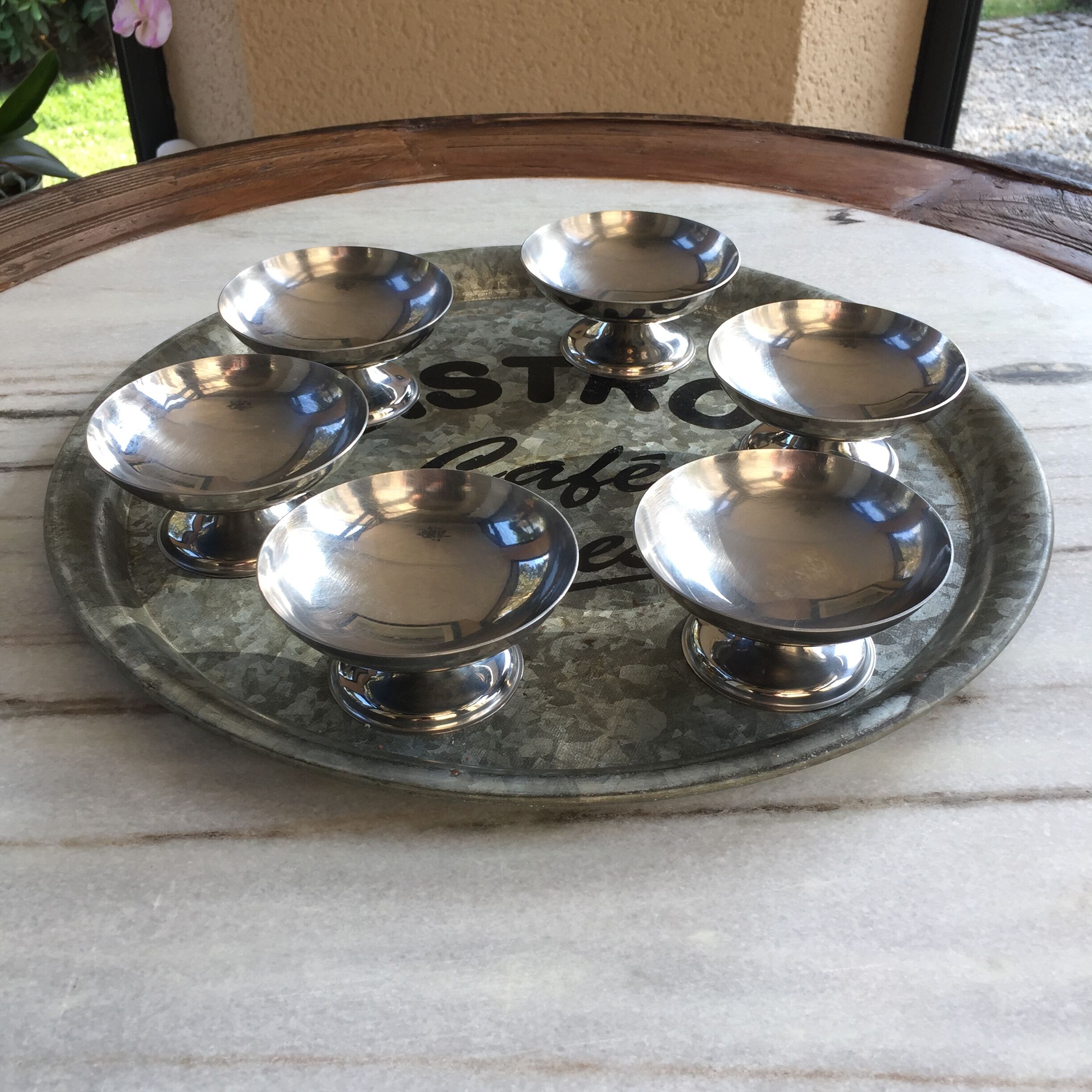 Series of 6 stainless steel ice cups by Guy Degrenne