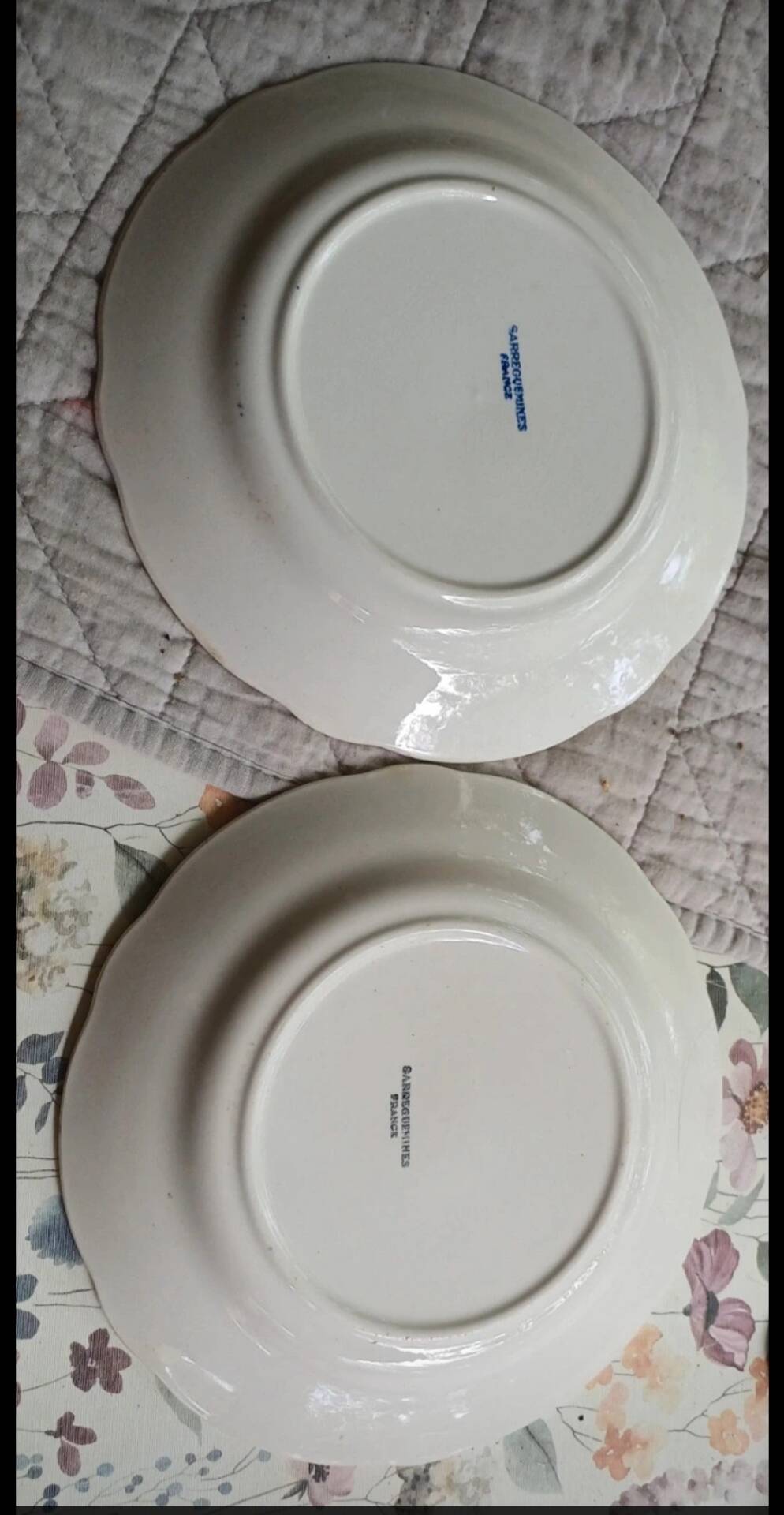 2 small antique Sarreguemines plates - Blue landscape decoration