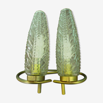 Antique brass and corrugated molded glass sconces and dimant tips