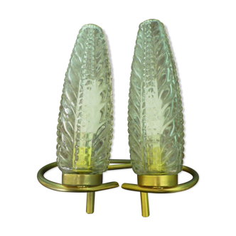 Antique brass and corrugated molded glass sconces and dimant tips