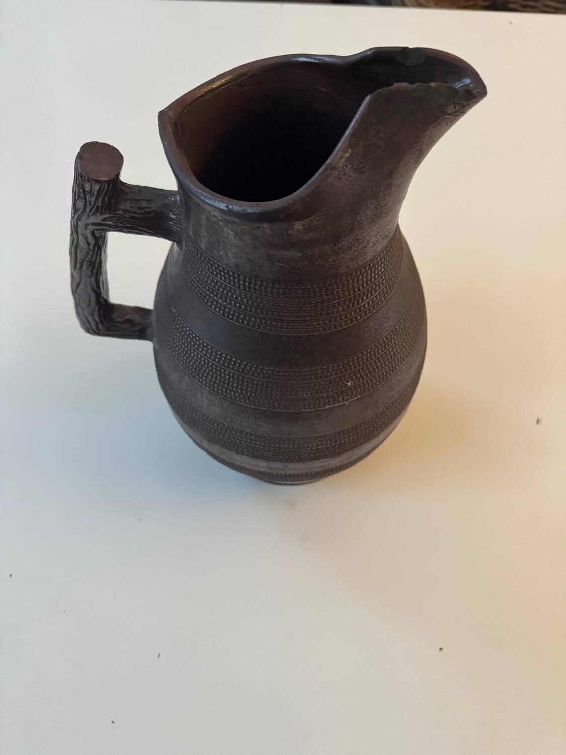 Large antique ceramic pitcher with glazed finish (sculpted stoneware) 1950