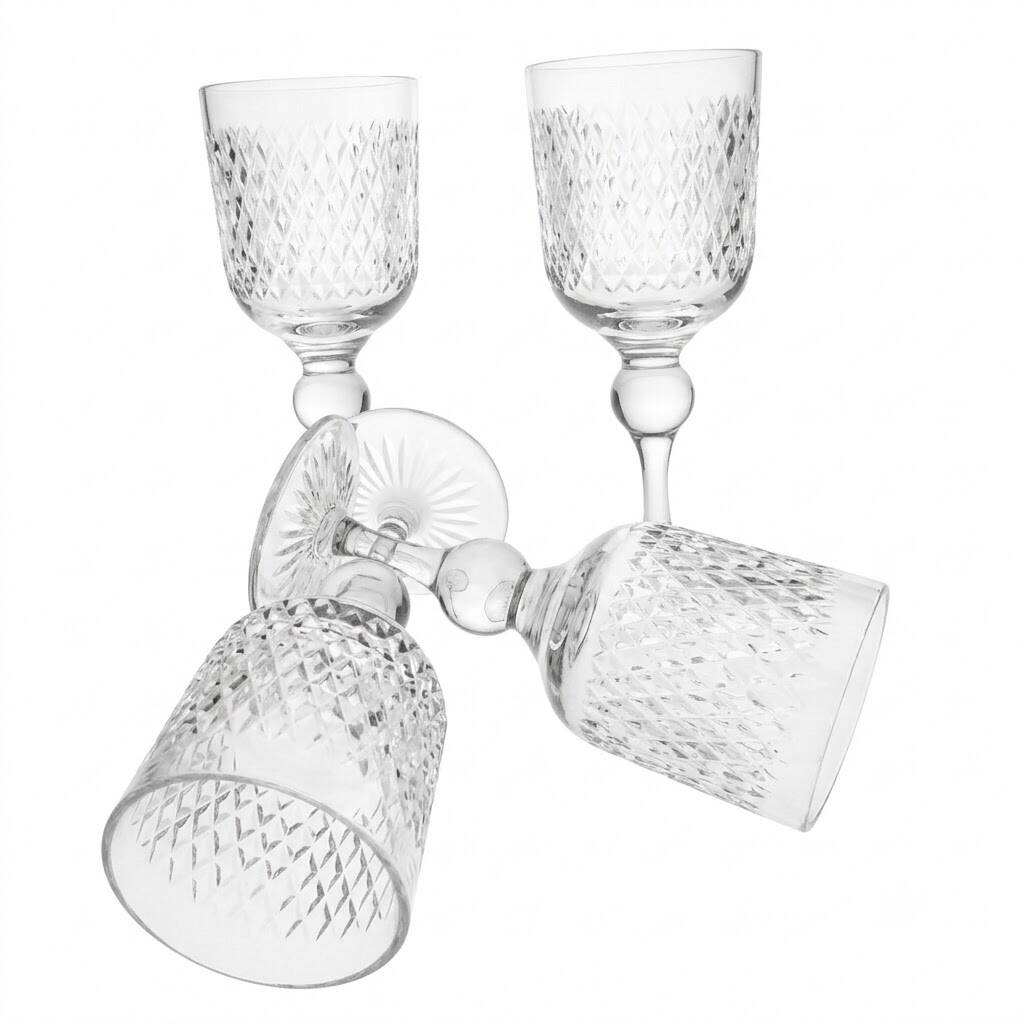 Vintage cut crystal wine or water glasses Set of 4 stemmed glasses