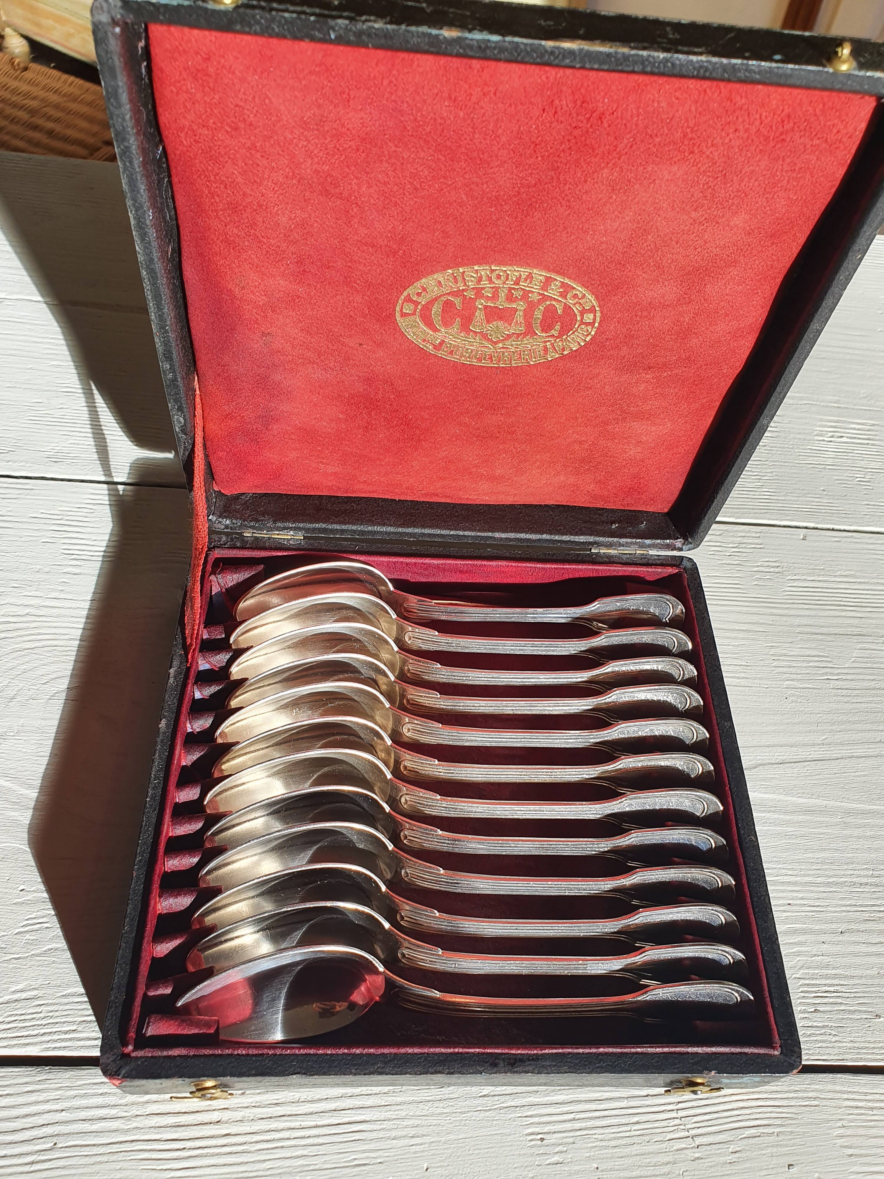 12 small silver metal spoons Christofle mesh model