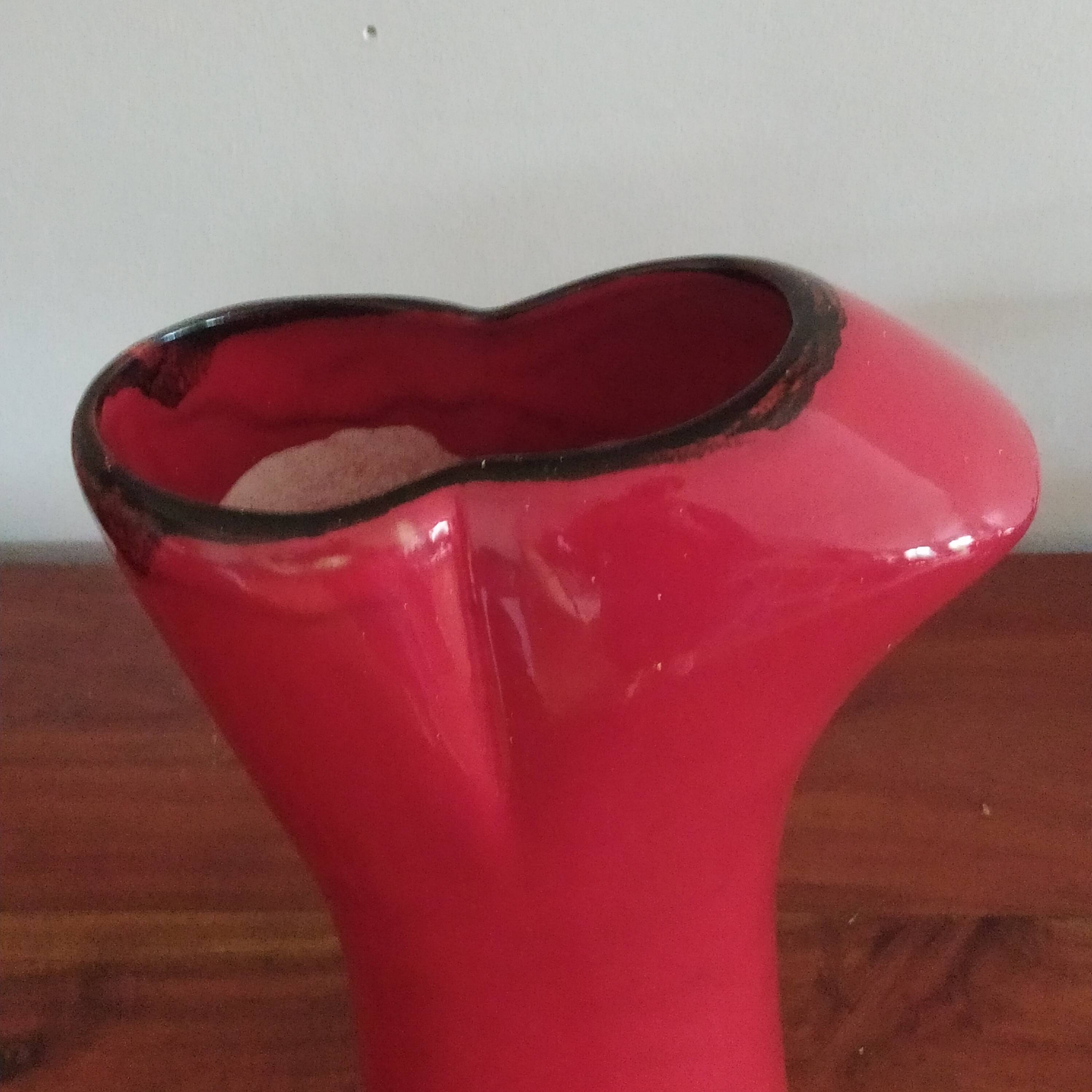 red ceramic designer vase by Les Grottes de Dieulefit