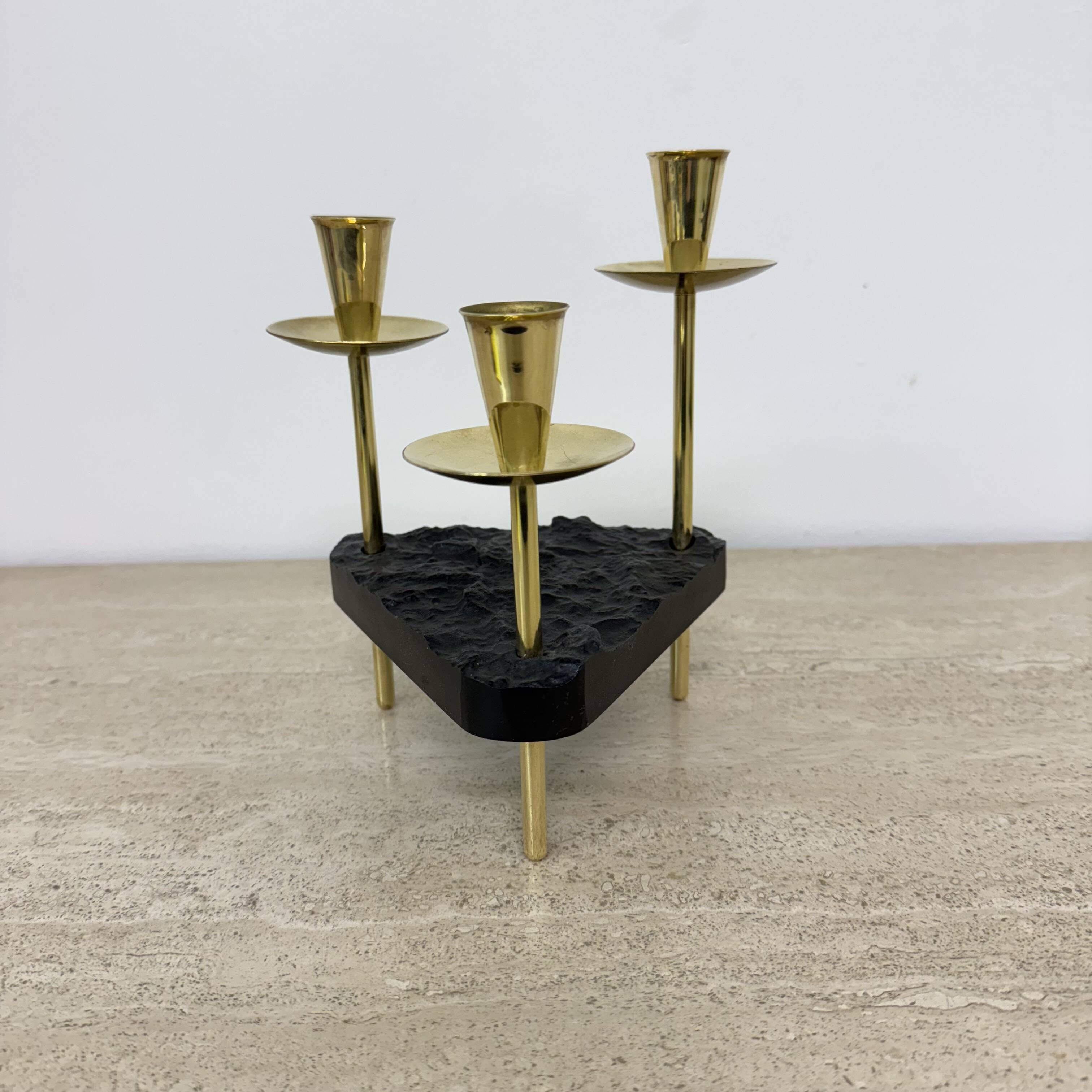 Mid century candle holder brass and lucite , 1970s