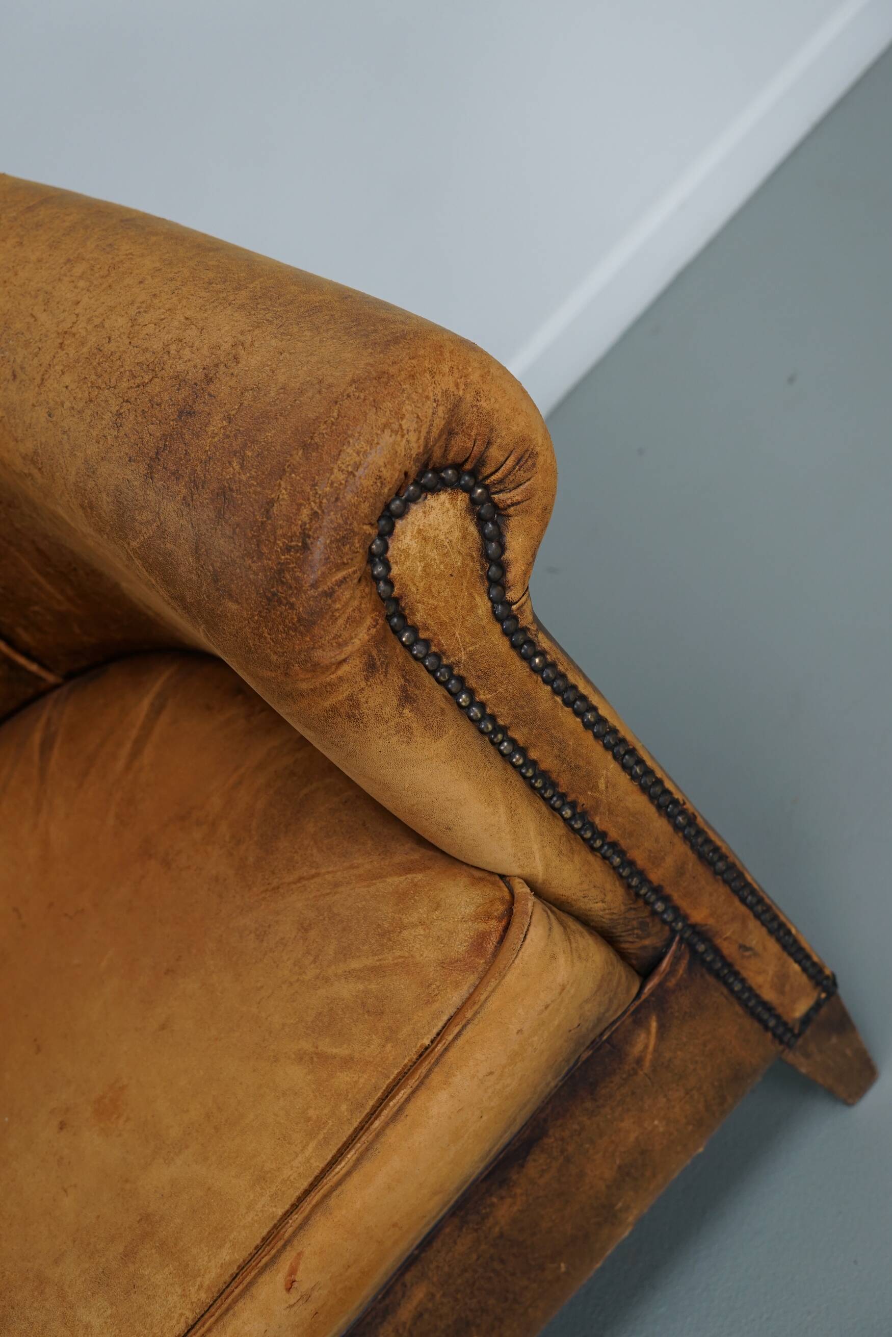 Fauteuil Club Vintage en Cuir Couleur Cognac, Pays-Bas