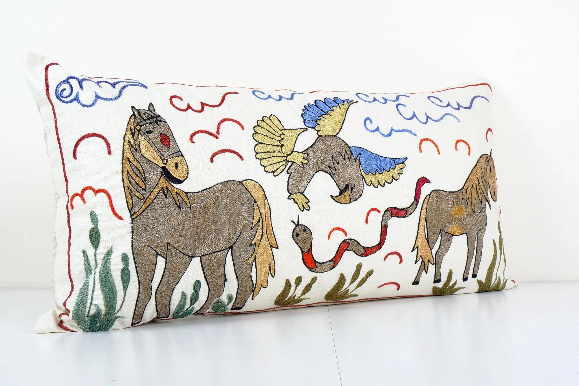 Vintage embroidered cushion cover 46x89 cm