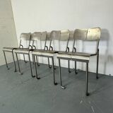 Memphis Architectural Stainless Steel French Dining Chairs, 1980s Set of 4