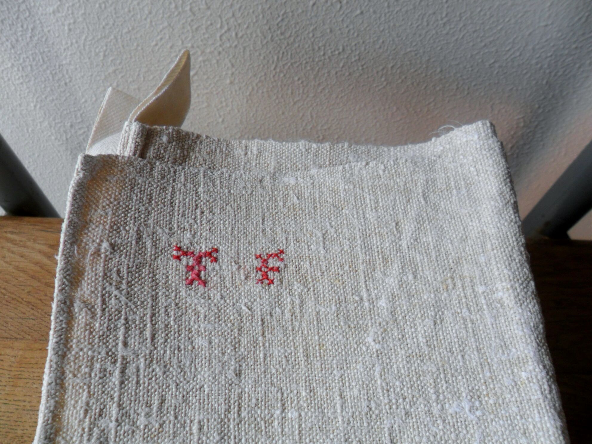 Set of 3 large antique tea towels or hemp towels monogram tf