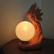 Paire de lampes palmiers en céramique rose saumoné et boule opaline blanche années 70 80