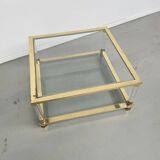 Table basse lucite, laiton et verre années 70