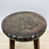 Hand carved solid oak brutalist stool , 1970s
