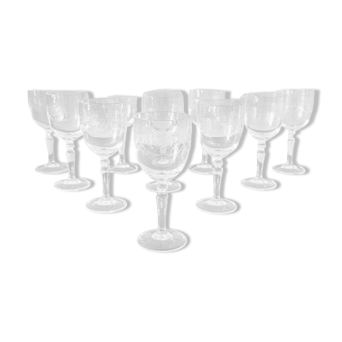 Antique engraved crystal glasses Dampierre model
