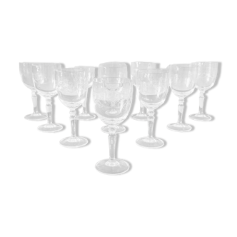 Antique engraved crystal glasses Dampierre model