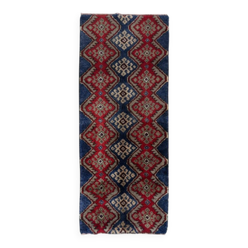 Hand Knotted "Tulu" Rug in Blue, Red & Light Brown. 100% Wool. Amazing Vintage Turkish Carpet