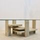 Willy Ballez travertine and cubist glass sculptural coffee table