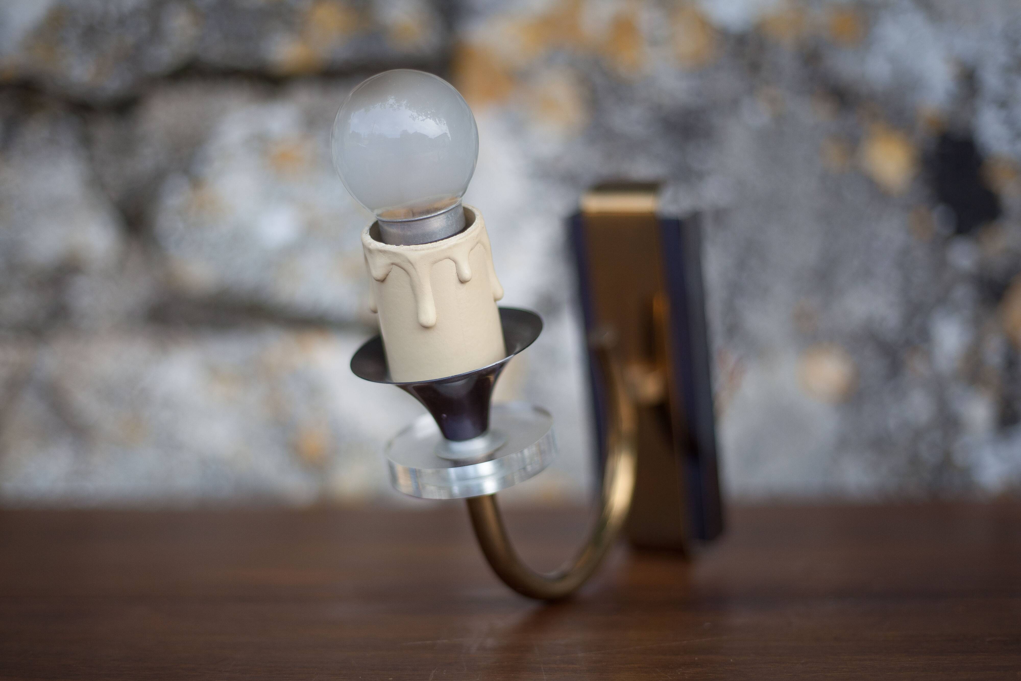 Pair of wall lamps, vintage wall lamp, two-tone brass wall lamp with lucite, lighting, decoration