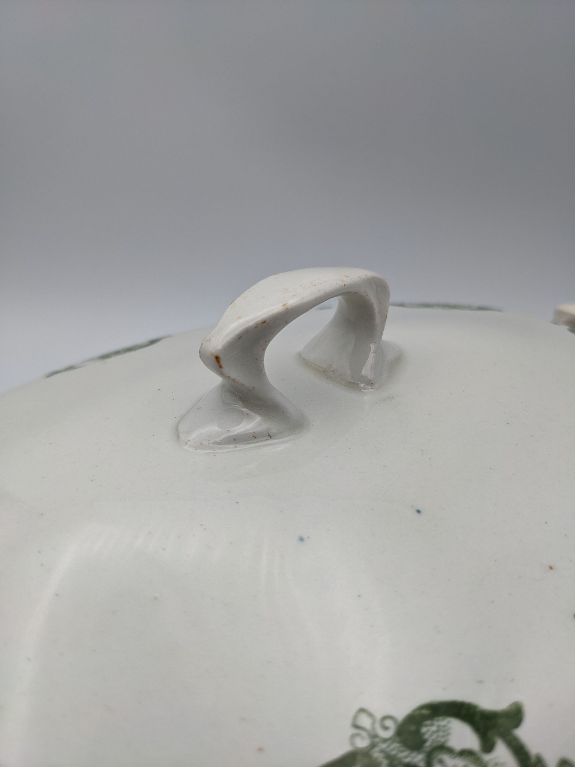 vegetable serving dish tureen earthenware English floral green decoration