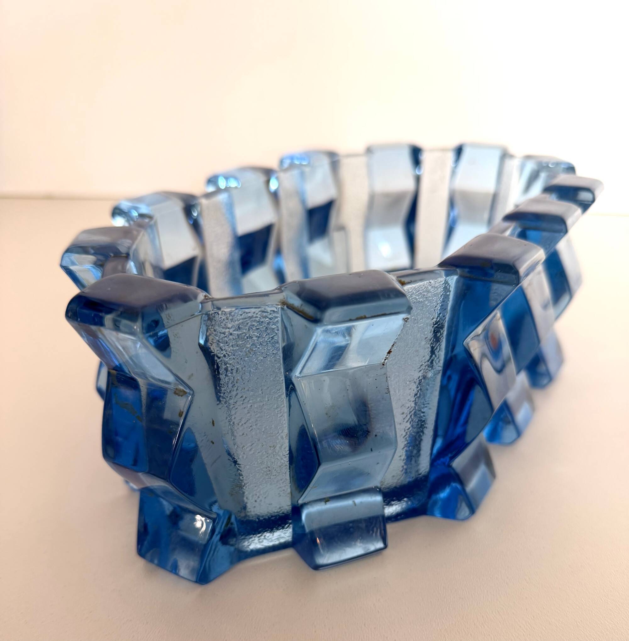 Bol en verre bleu Art Déco / pièce maîtresse par Rudolf Schrötter - Inwald, Pologne