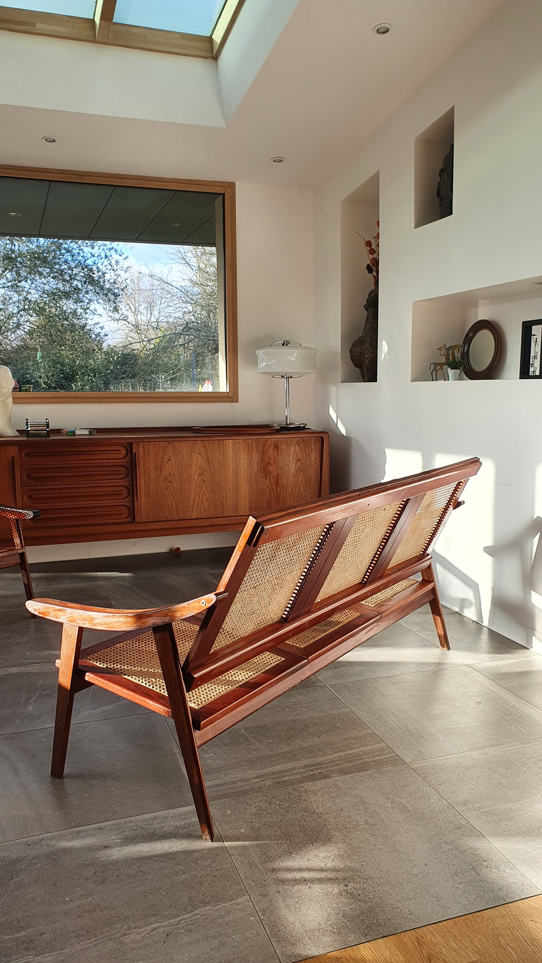 Teak bench sofa and cannage