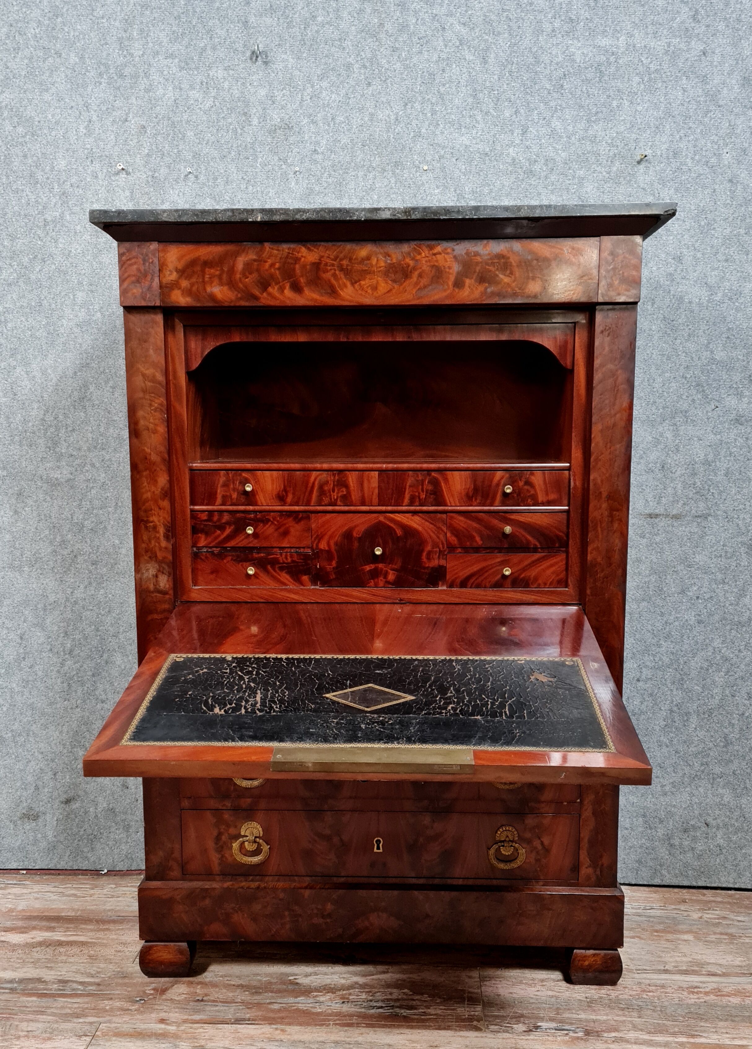 Period secretary Mahogany feather restoration circa 1820-1825