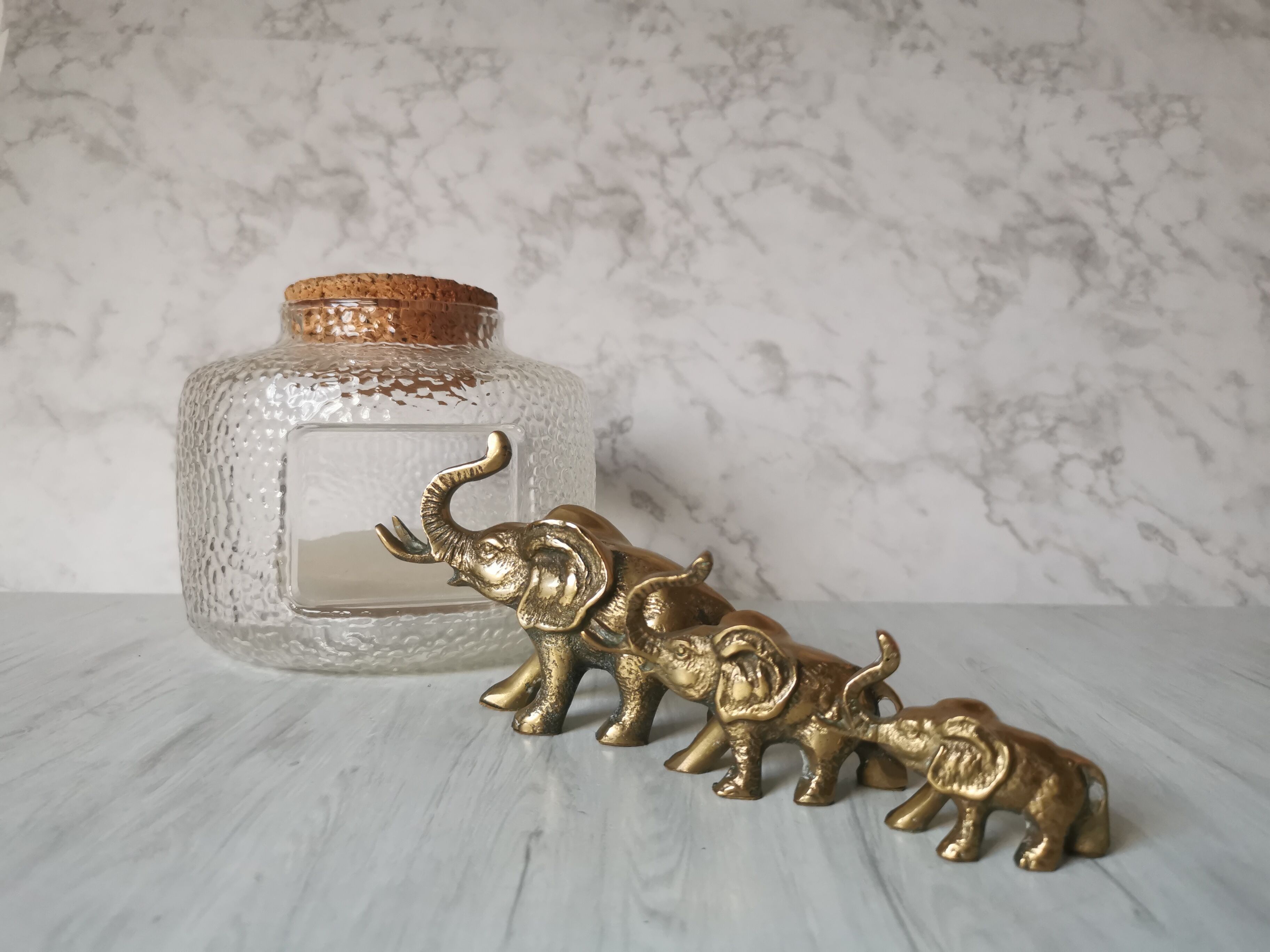 Trio of brass elephants