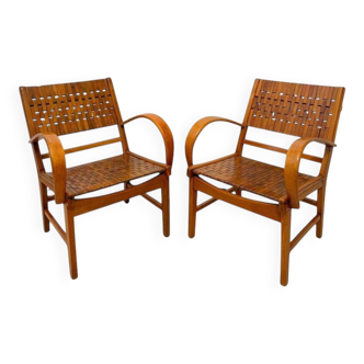 Gelenka Armchairs in Solid Beech Wood, Germany, 1950, Set of 2