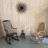 Rocking chair in curved beech and cane