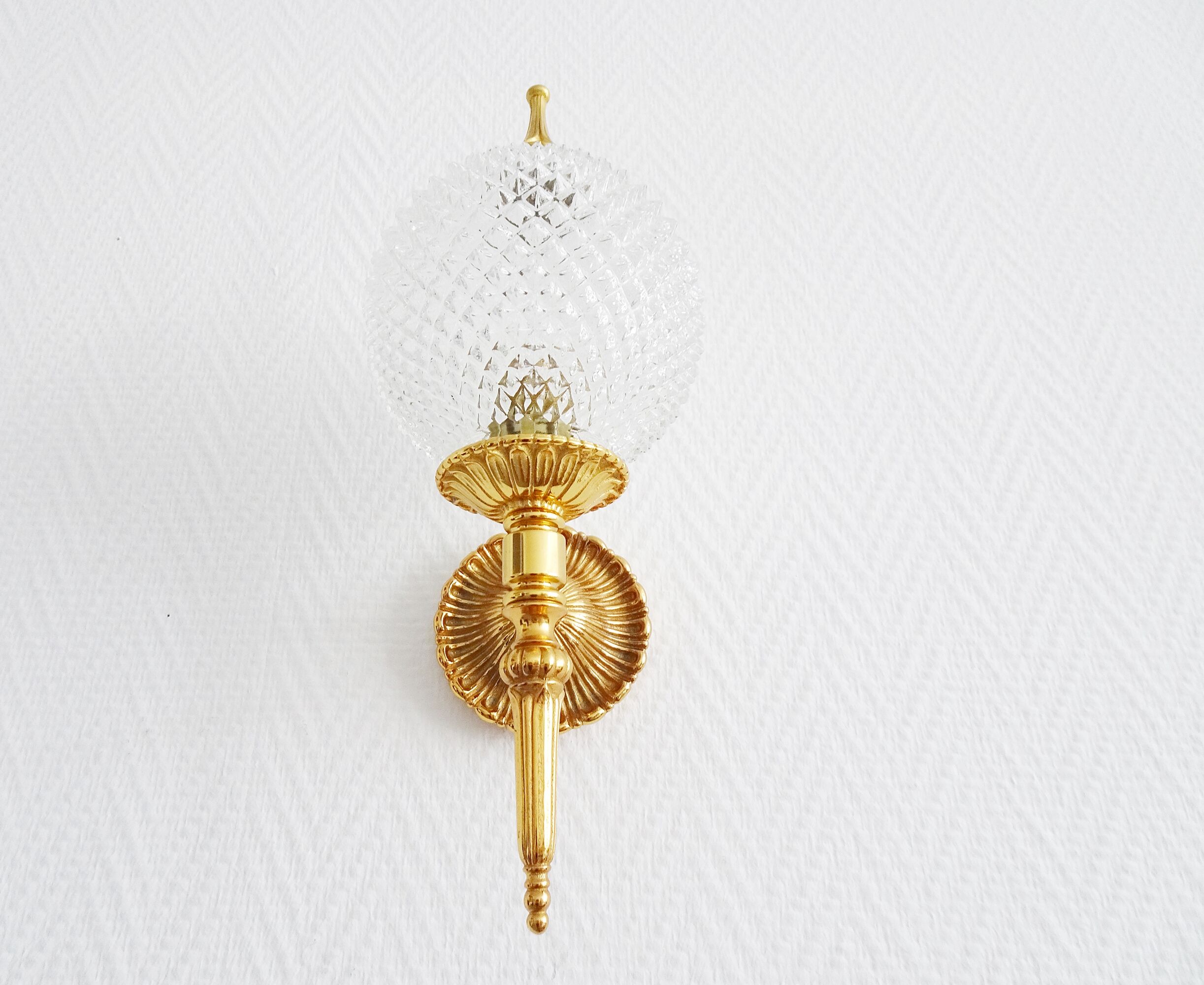 Golden mid century wall lamp by JSB Leuchten with glass ball shade