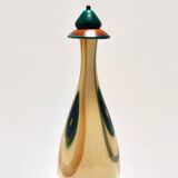 Beige Encased and Hand-blown Glass Decanter Bottle, Italy