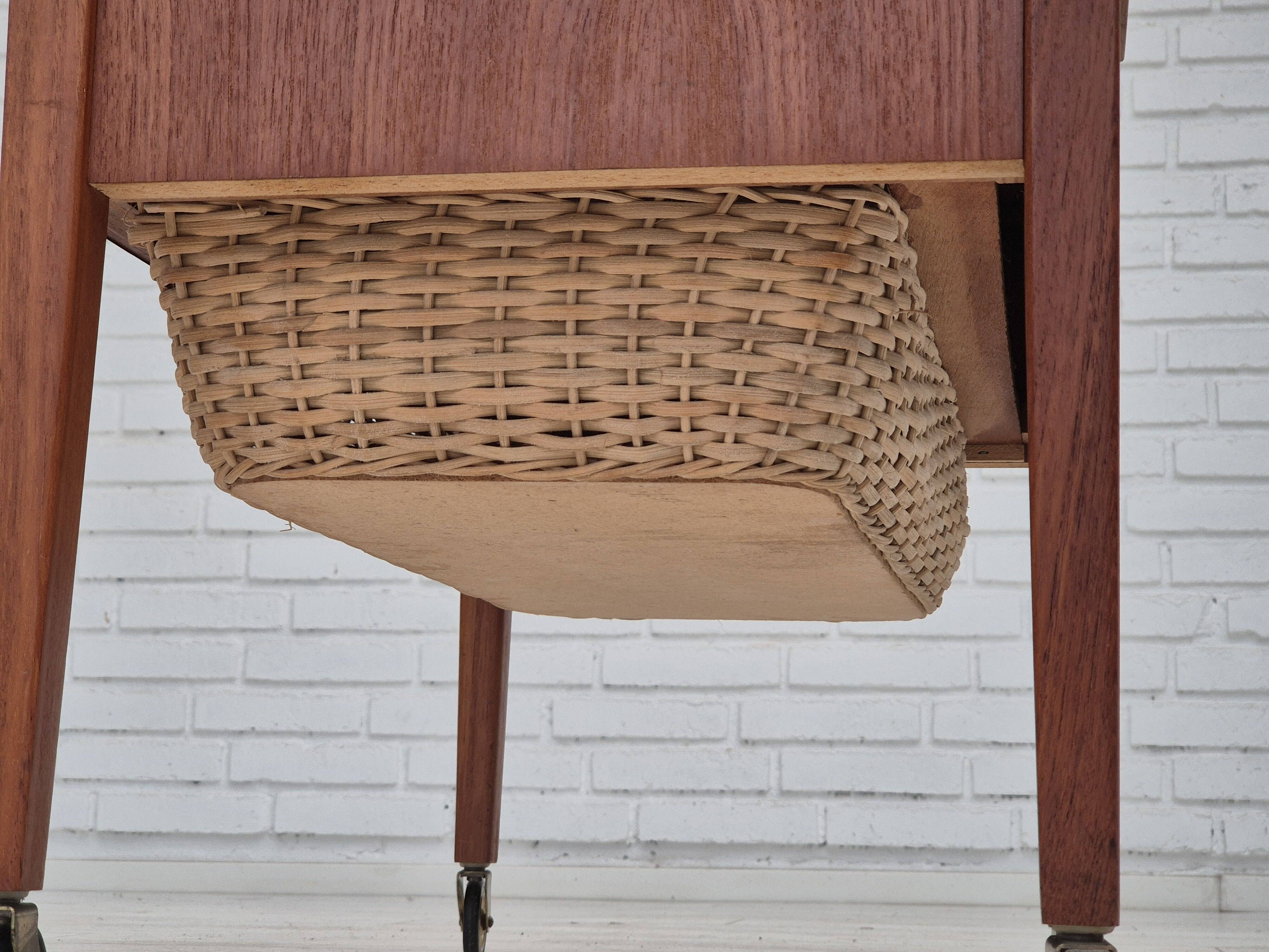 1970s, Danish chest of drawers, teak wood, rattan, original condition.