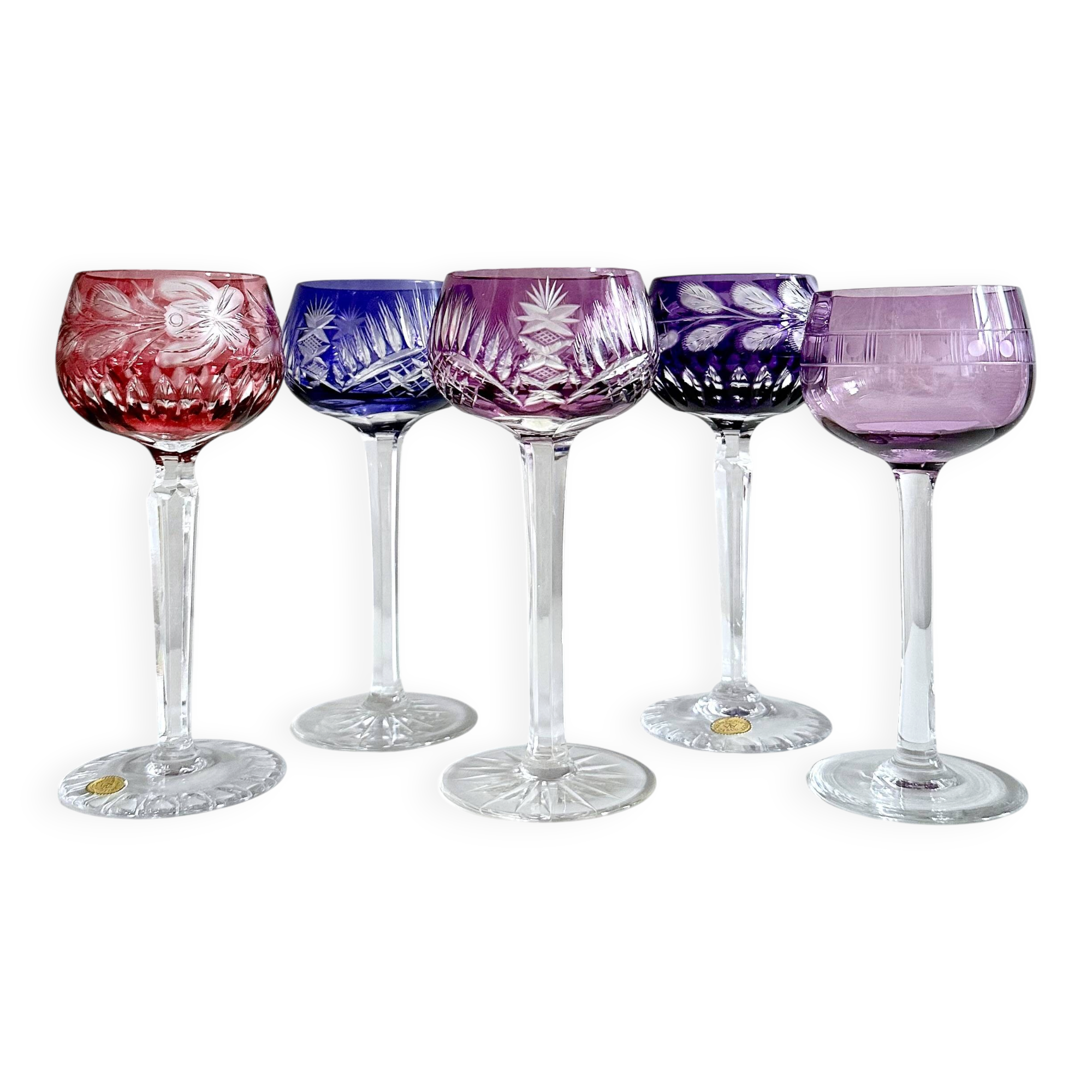 Collection of Lead Crystal Glasses, Colored Wine Glasses
