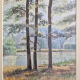 Gabriel Kissling (Born in 1915), Swiss artist - Watercolor on paper - "Forest landscape" - Signed