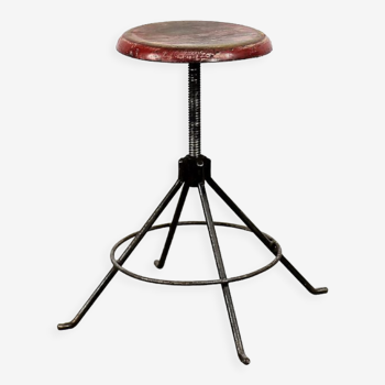 Vintage industrial factory metal & wood swivel stool, 1950s